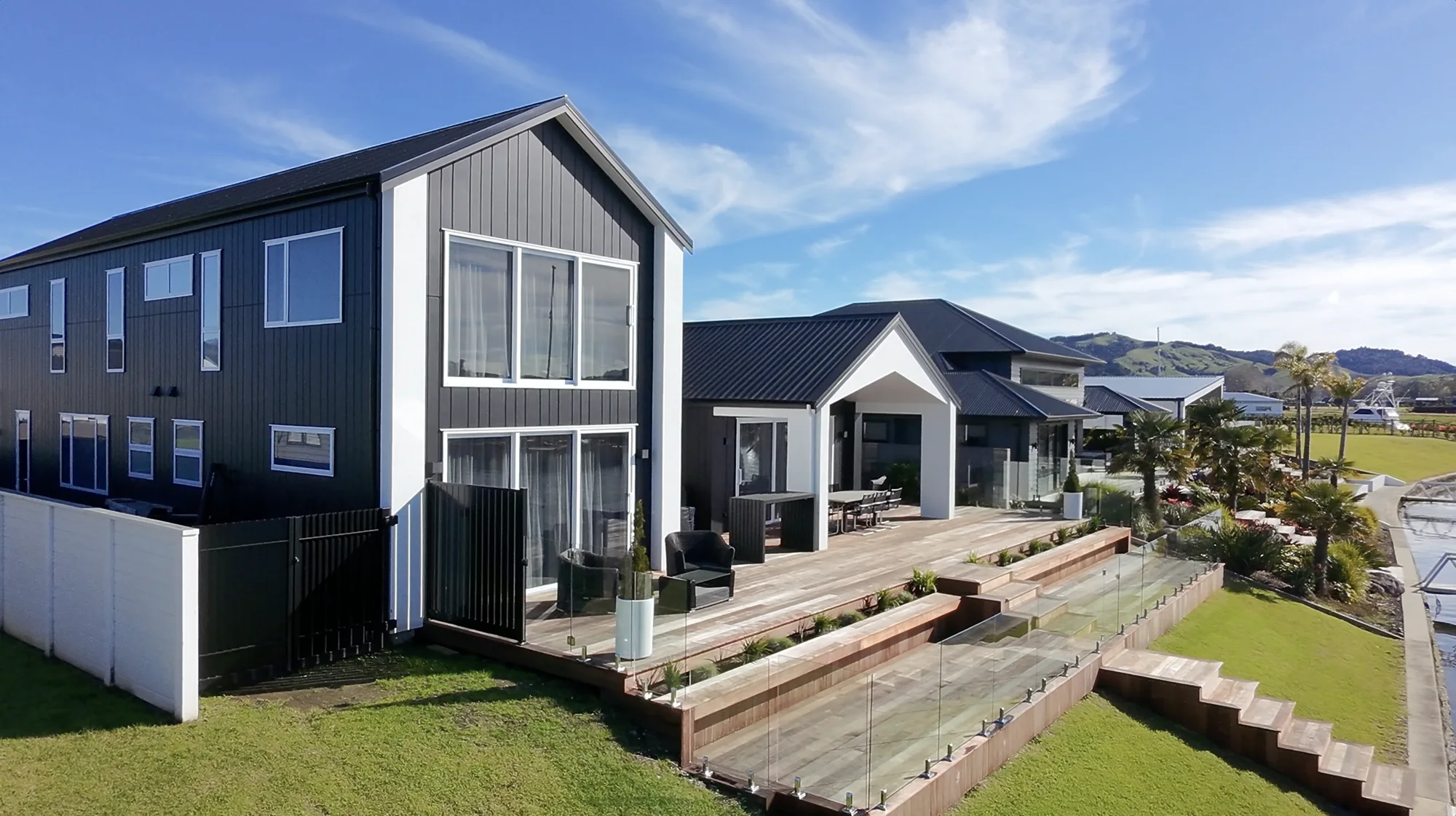 Glass balustrades on two waterfront homes by TK Glass NZ